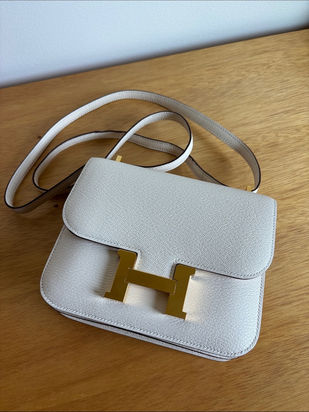 Hermes White Crossbody Constance 18 with Gold Hardware